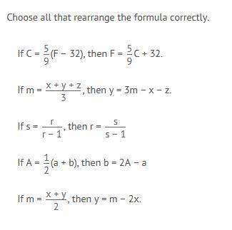 Choose all that rearrange the formula correctly.