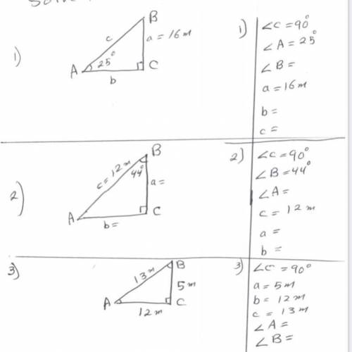 Solve the following triangles please need help it’s due today. Thanks