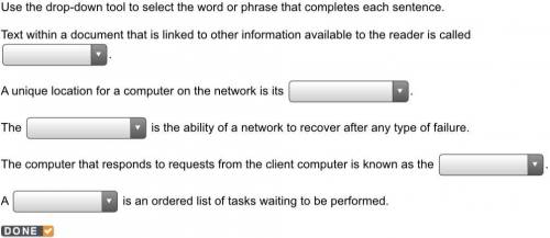 Use the drop-down tool to select the word or phrase that completes each sentence. Text within a doc