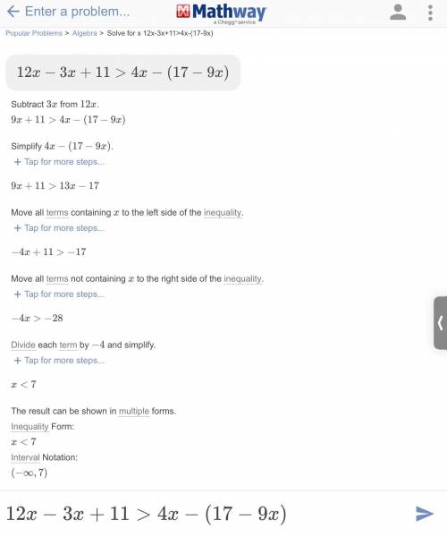 12x - 3x + 11 3 4x - (17 - 9x)