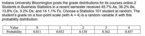 Part A: Calculate and interpret the mean of X.

Part B: The standard deviation is 0.879, interpret