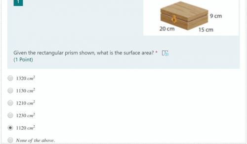 1.Given the rectangular prism shown, what is the surface area?

2.Dimitri wants to cover ONLY the