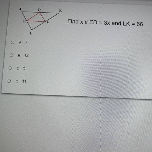 Find x if ED=3x and LK=66
