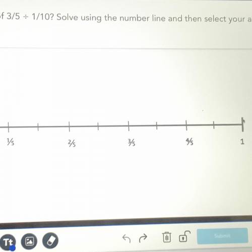 Help quick plzzz

What is the quotient of 3/5 = 1/10? Solve using the number line and then sel