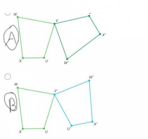 Look at this diagram. Which diagram shows quadrilateral UVWX rotated 120 degrees counterclockwise a