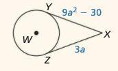 Points Y and Z are points of tangency. Find the value of a.