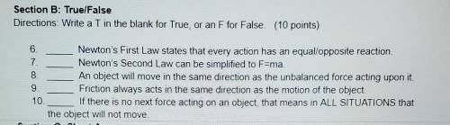 True or false Forces/Dynamics​
