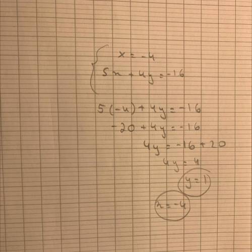 Find solution to the system of equations below x=-45x+4y=-16​