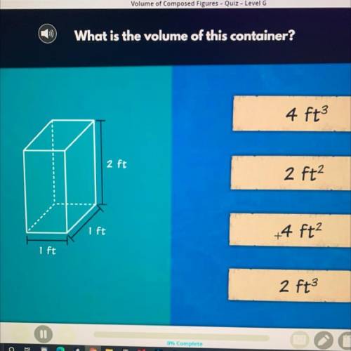 Volume of Composed Figures - Quiz - Level G

What is the volume of this container?
4 ft²
2 ft
2 ft