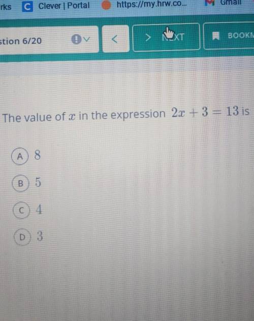 The value of x in the expression 2x + 3 = 13 is​