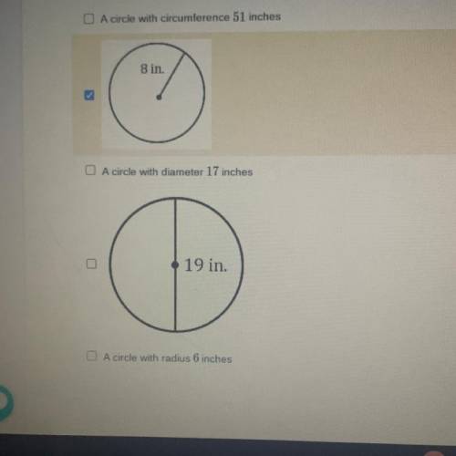 which circles shown below have an area between 200 and 250 , select all apply. Someone help please