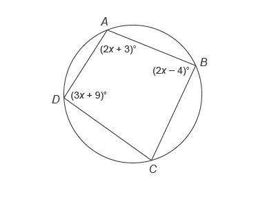 Quadrilateral ABCD​ is inscribed in this circle. What is the measure of angle C?