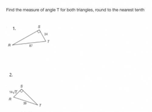 Geometry find the measure of angle t for both triangles