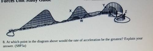 X Z W 8. At which point in the diagram above would the rate of acceleration be the greatest? Explai