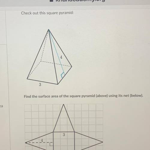 check out this pyramid find the surface area of the square pyramid (above) using its net (below)