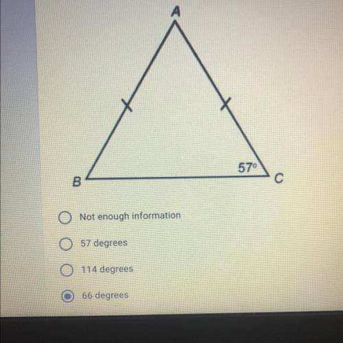 3) Given the isosceles triangle below, what is the measure of angle A?