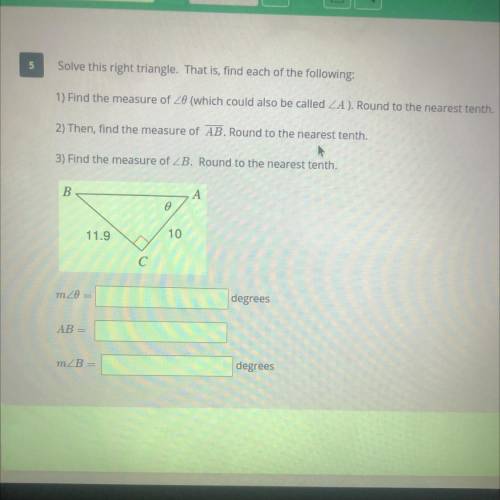 Solve this right triangle. That is, find each of the following:

1) Find the measure of 20 (which