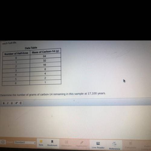 Determine the number of grams of carbon-14 remaining in this sample at 17,100 years.