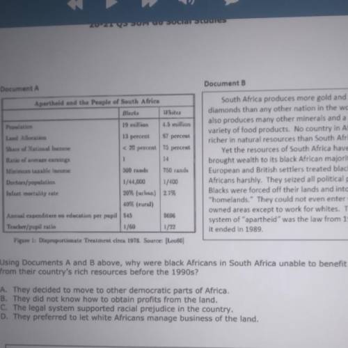 Using Documents A and B above, why were black Africans in South Africa unable to benefit from their