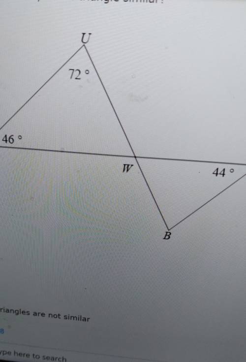 Please help! I'll give a lot of points!!

State if and why these triangles are similar?Choices:AA~
