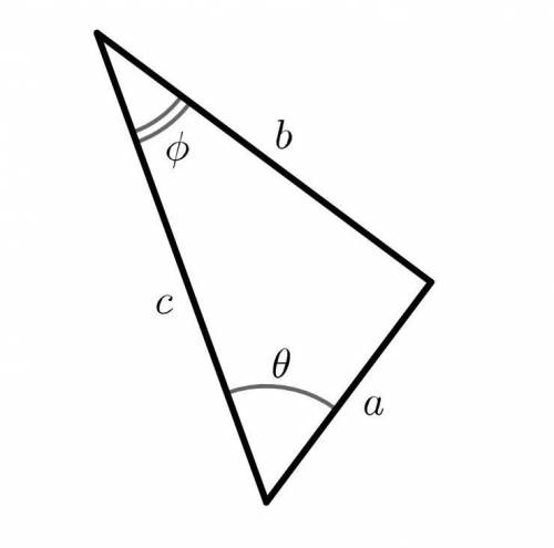 Consider the right triangle shown below where a=9.79, b=11.37, and c=15. Note that θ and ϕ are meas