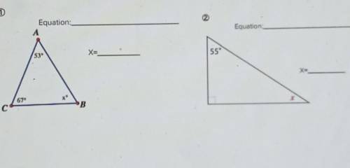 Write an equation to represent the sum of the angles in each triangle, then use the equation to fin