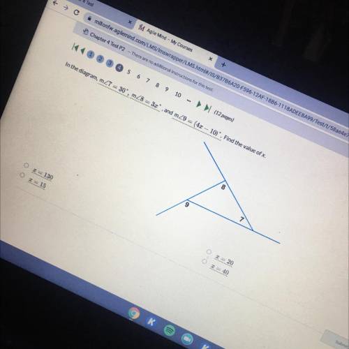 Hey been stuck on this test question for quite a bit need help!

A (x = 130)
B (x = 20)
C (x = 15