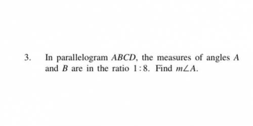 In parallelogram ABCD, the measures of angles A and B are in the ratio 1:8. Find m