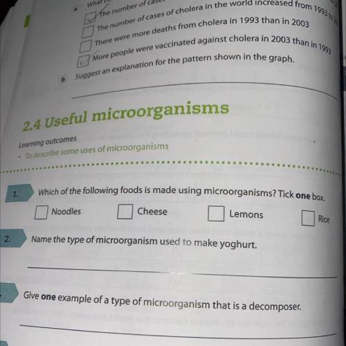 Which of the following foods is made using microorganisms? Tick one box.

1.
Cheese
Lemons
Noodles