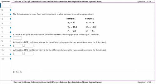 The following results come from two independent random samples taken of two populations.

Sample 1