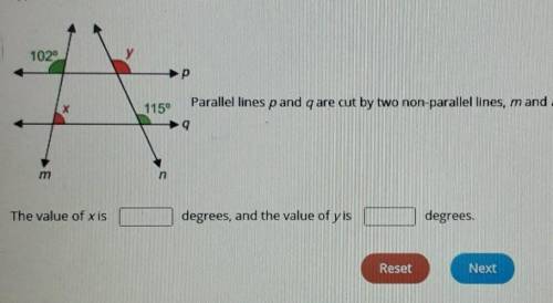 parallel lines p and q are cut by two non parallel lines m and n as shown in the figure the value o