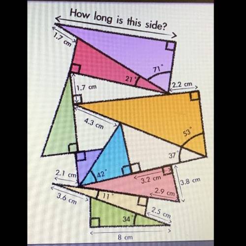 Start at the bottom and work with triangle at a time. Finding the missing sides. Until you get to t