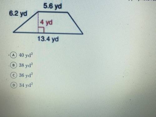 Find the area of the trapezoid shown below and choose the appropriate result