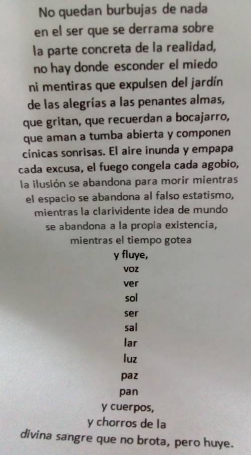 Alguien me puede ayudar ¿de que trata el poema no queda burbujas de nada? porfis ​