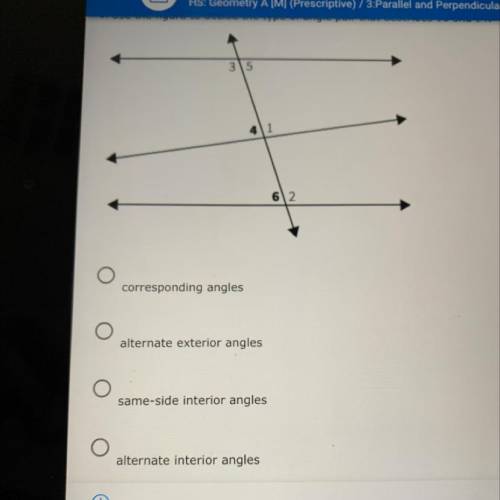 Use the figure to decide the type of angle pair that describes 6 and 4