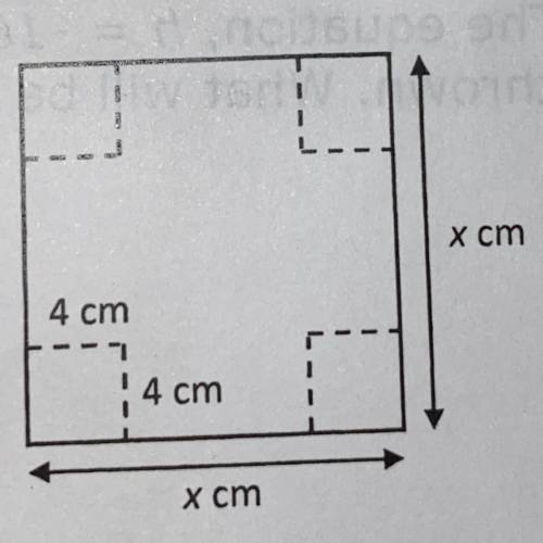 A box is to be made by cutting squares measuring 4 centimeters on a side from the square piece of c