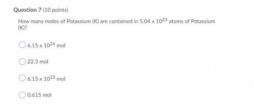 How many moles of Potassium (K) are contained in 5.04 x 1023 atoms of Potassium (K)?

(click image