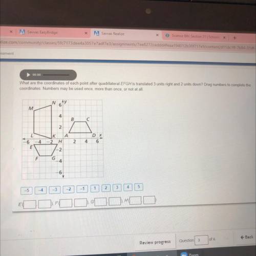 What are the coordinates of each point after quadrilateral EFGH is translated 3 units right and 2 u