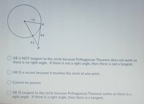 Prove waether or not AB is tangent to the circle ​