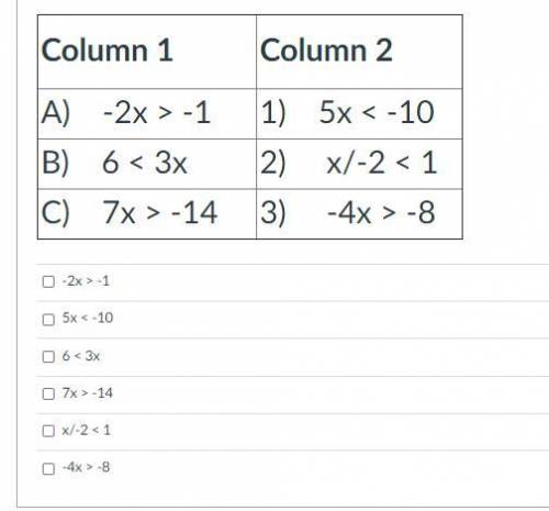 Solve each inequality below. Then check the 2 inequalities that have the same solution (one is in c
