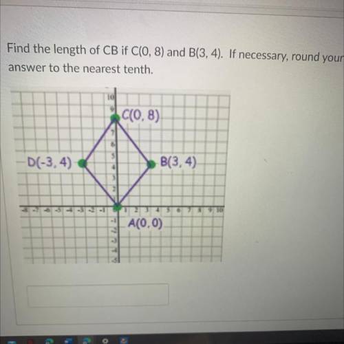 Find the length of CB if C(0, 8) and B(3, 4)