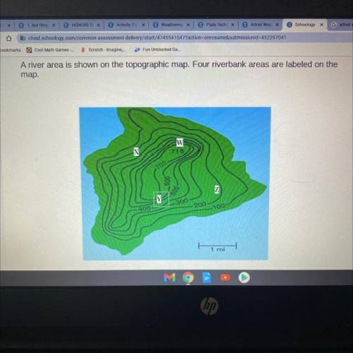 Which two riverbanks are the steepest?
W and X
Y and Z
W and Y
W and Z