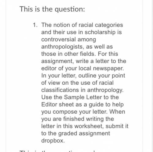 Letter to the editor 
ANTHROPOLOGY