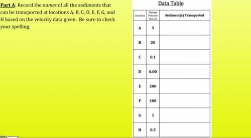 PART A: record the names of all the sediments that can be transported at locations A,B,C,D,E,F,G an