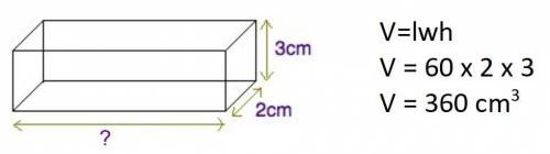 The volume of the rectangular prism is 60 cm3. What is the length of the missing side?

Haley solv