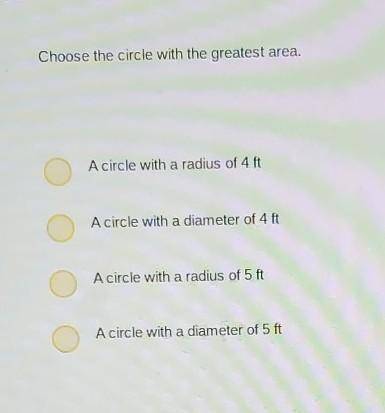 Choose the circle with the greatest area​
