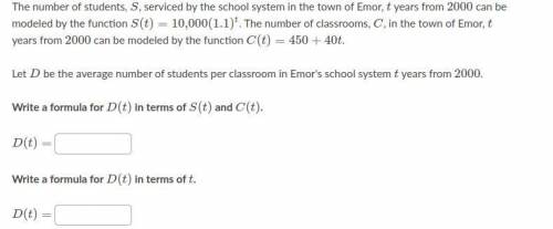 The number of students, S, serviced by the school system in the town of Emor, t years from 2000 can