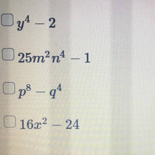Helppp Select the polynomials that are a difference of squares.