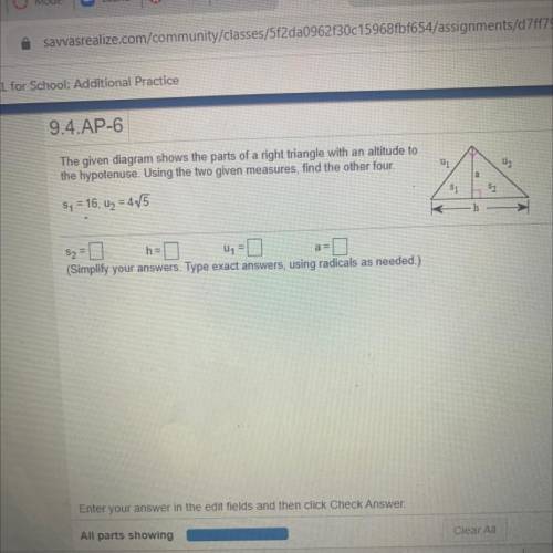 The given diagram shows the parts of a right triangle with an altitude to the hypotenuse using the