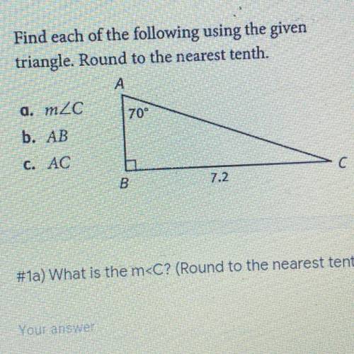 Find each of the following using the given triangle. Round to the nearest tenth.